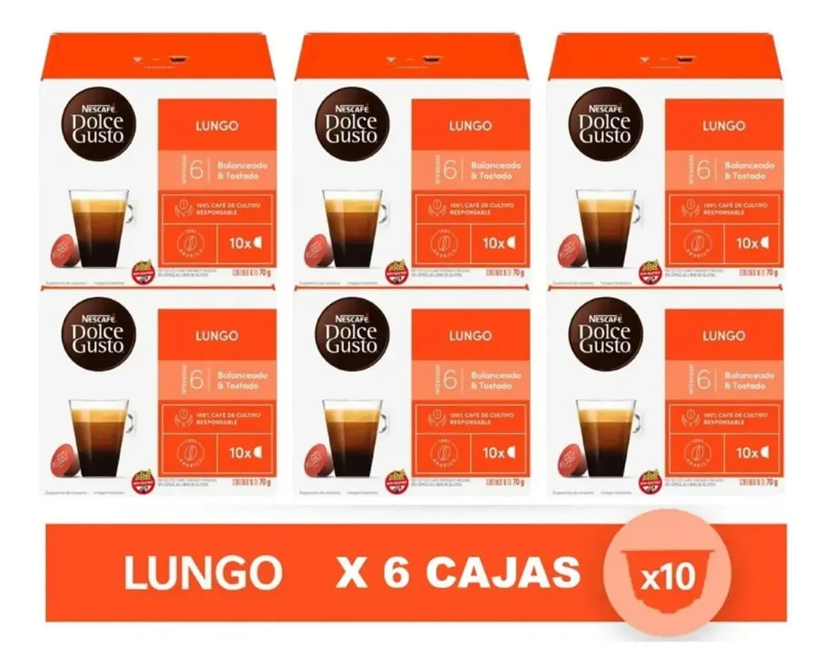 6 Cajas De Cápsulas Dolce Gusto Sabor Lungo
