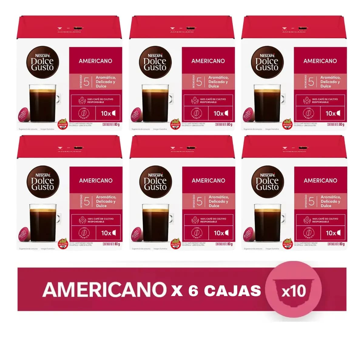 Cápsulas Nescafé Dolce Gusto Cafe Americano 6 Cajas X 10un